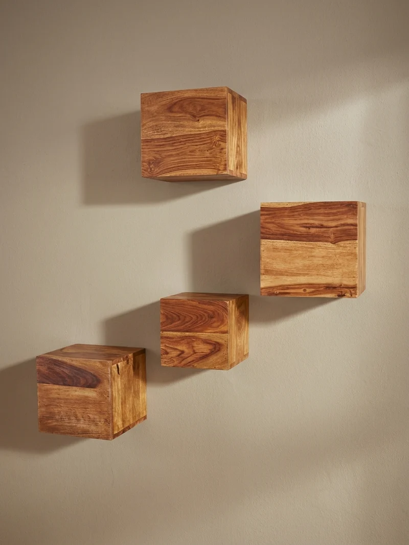 Wandregal Massivholz Modern Stil 4er Set Cubes Design verschiedene Größen