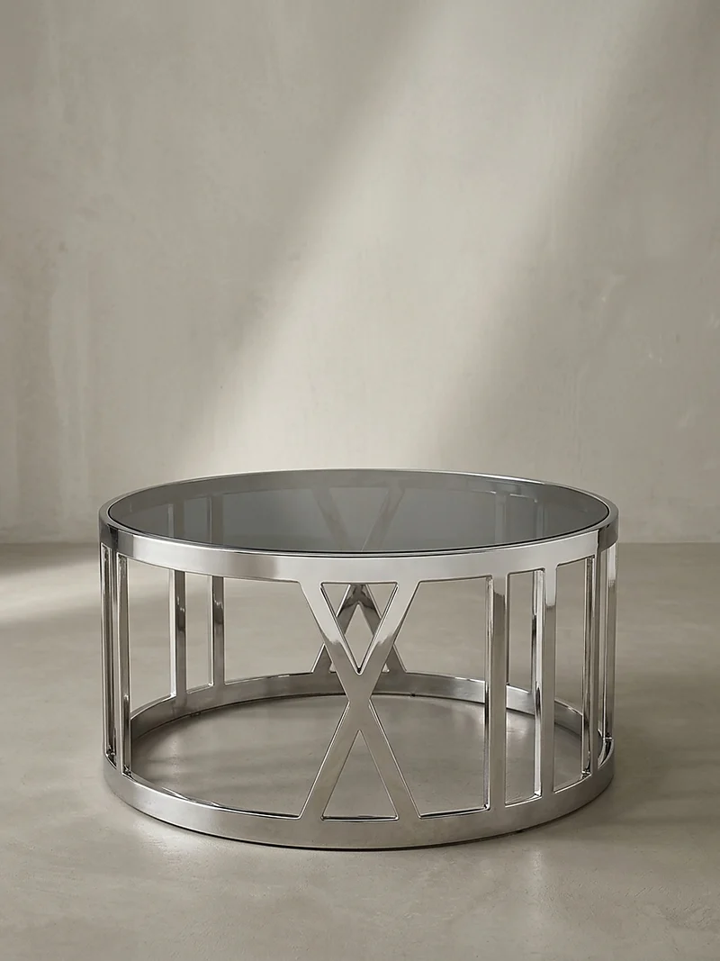 Couchtisch mit Glasplatte, Metallgestell, handgefertigt, Belastbarkeit 20 kg