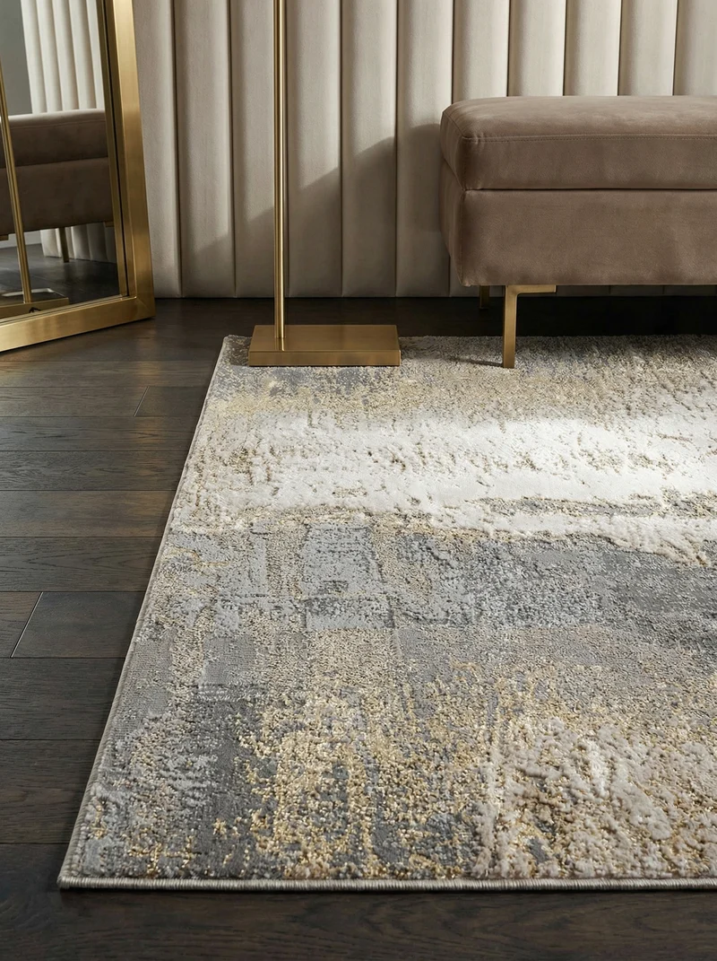 Teppich Velours abstrakt Marmoroptik hochglänzend pflegeleicht Grau-Silber-Gold