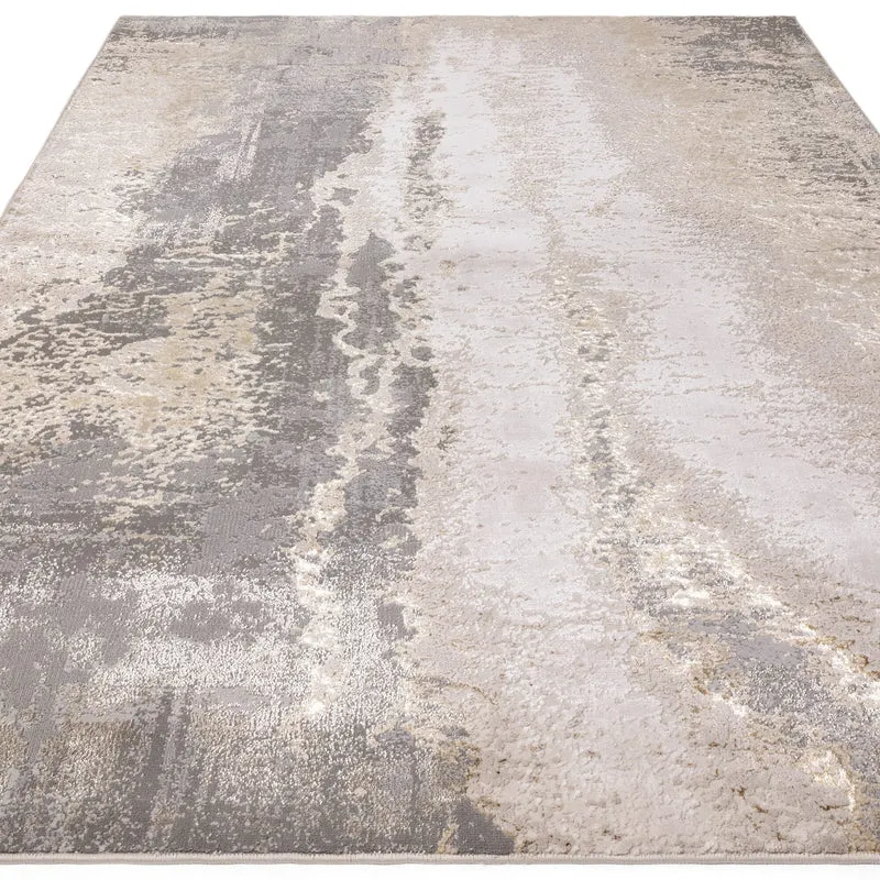 Teppich Velours abstrakt Marmoroptik hochglänzend pflegeleicht Grau-Silber-Gold