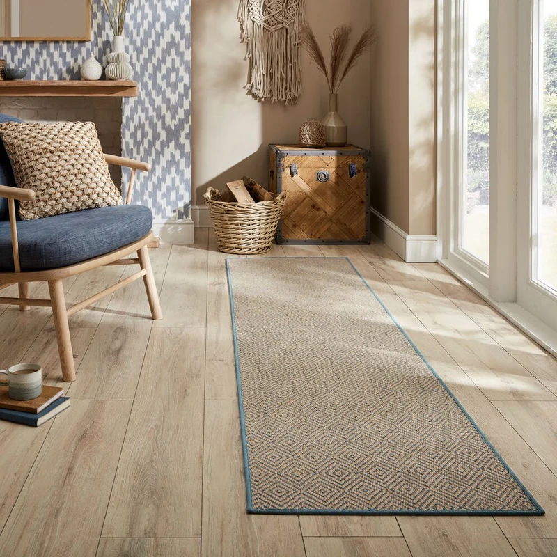 Jute-Teppich Diamantmuster · 100 % Jute · 5 mm Naturprofil