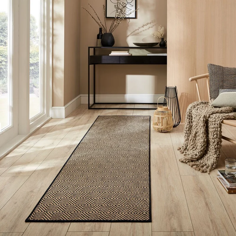 Jute-Teppich Diamantmuster · 100 % Jute · 5 mm Naturprofil