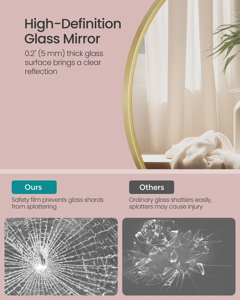 LEDREM Wall Mirror, Circle Mirror, 24-Inch Gold Round Bathroom Mirror, Metal Frame, Easy Install, Wall Mirror, Elegance Reflected
