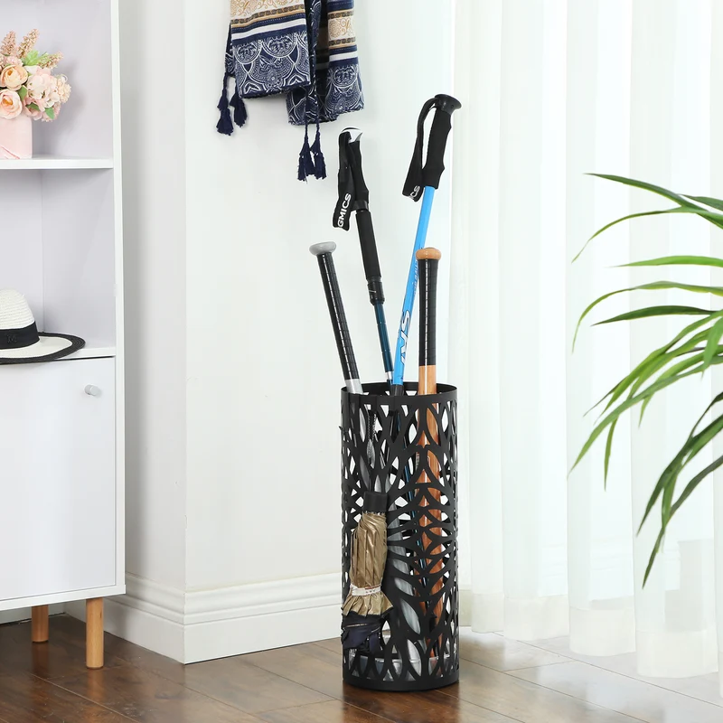 SONGMICS Umbrella Stand, Umbrella Holder, Steel Round Umbrella Rack Organizer Freestanding, for Canes Walking Sticks, Black