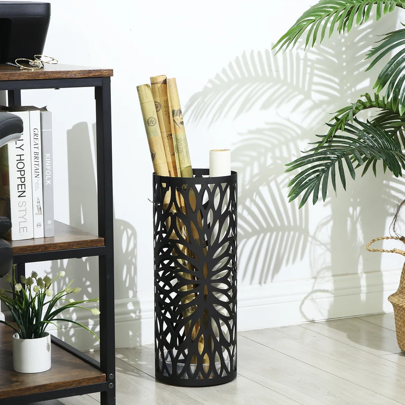 SONGMICS Umbrella Stand, Umbrella Holder, Steel Round Umbrella Rack Organizer Freestanding, for Canes Walking Sticks, Black