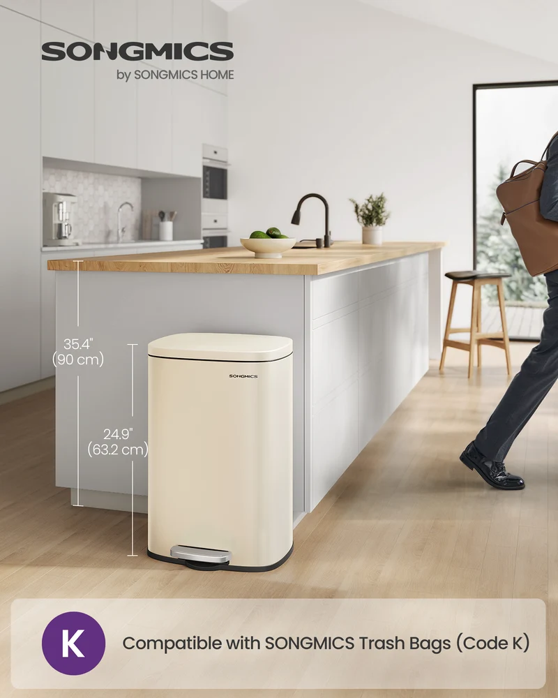 13 Gal (50 L) Trash Can, Stainless Steel Kitchen Garbage Can, Soft Close, Step-On Pedal, Removable Inner Bucket