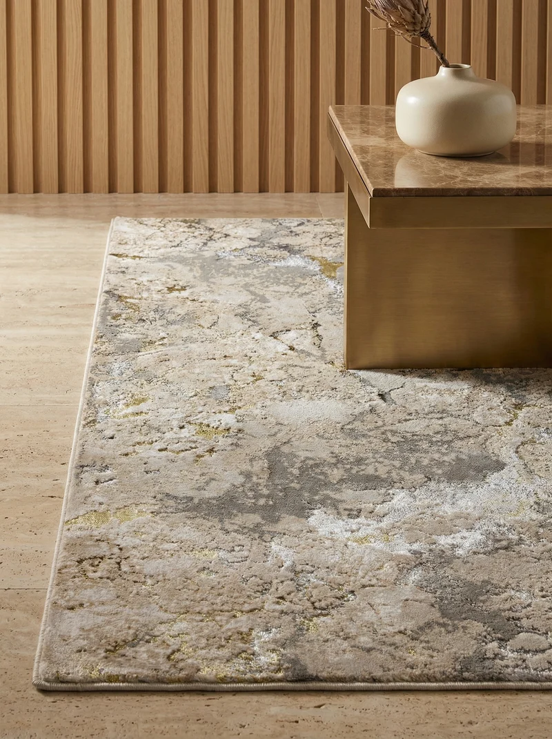 Teppich Hochglanz Metallic abstrakt Galaxie-Design pflegeleicht strapazierfähig Gold/Beige/Grau