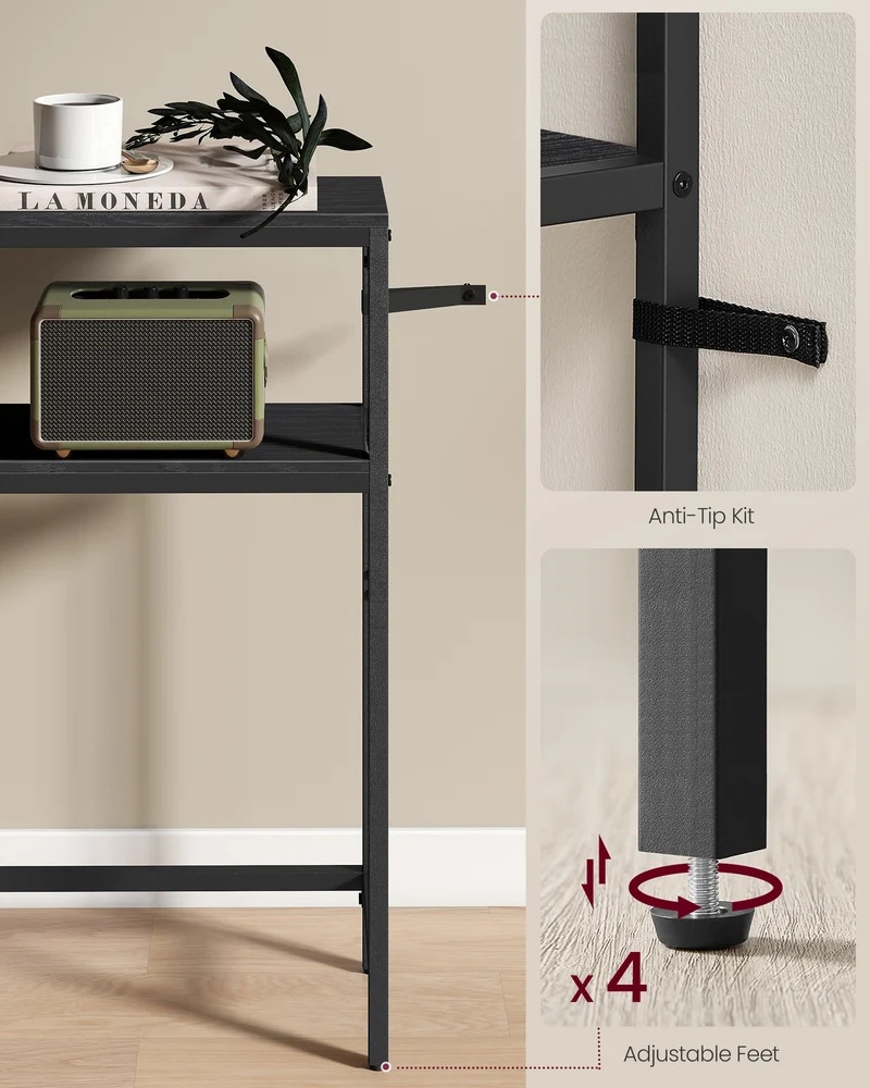 LEDREM Modern 2-Tier Console Table, Narrow Sofa Table with Dual Shelves, Entryway Table, Sturdy Steel Frame, Ink Black
