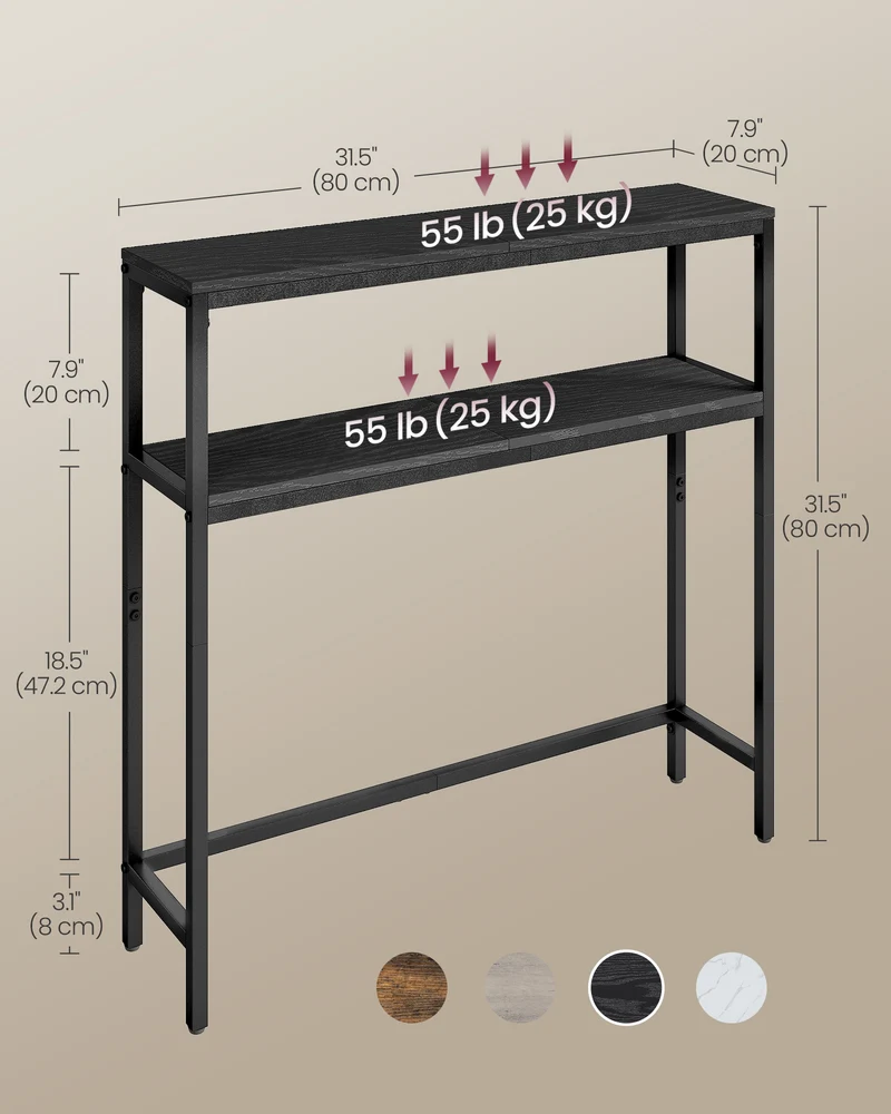 LEDREM Modern 2-Tier Console Table, Narrow Sofa Table with Dual Shelves, Entryway Table, Sturdy Steel Frame, Ink Black