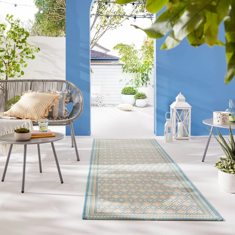 Outdoor-Teppich Pastell-Streifen, sommertauglich, eisfarben