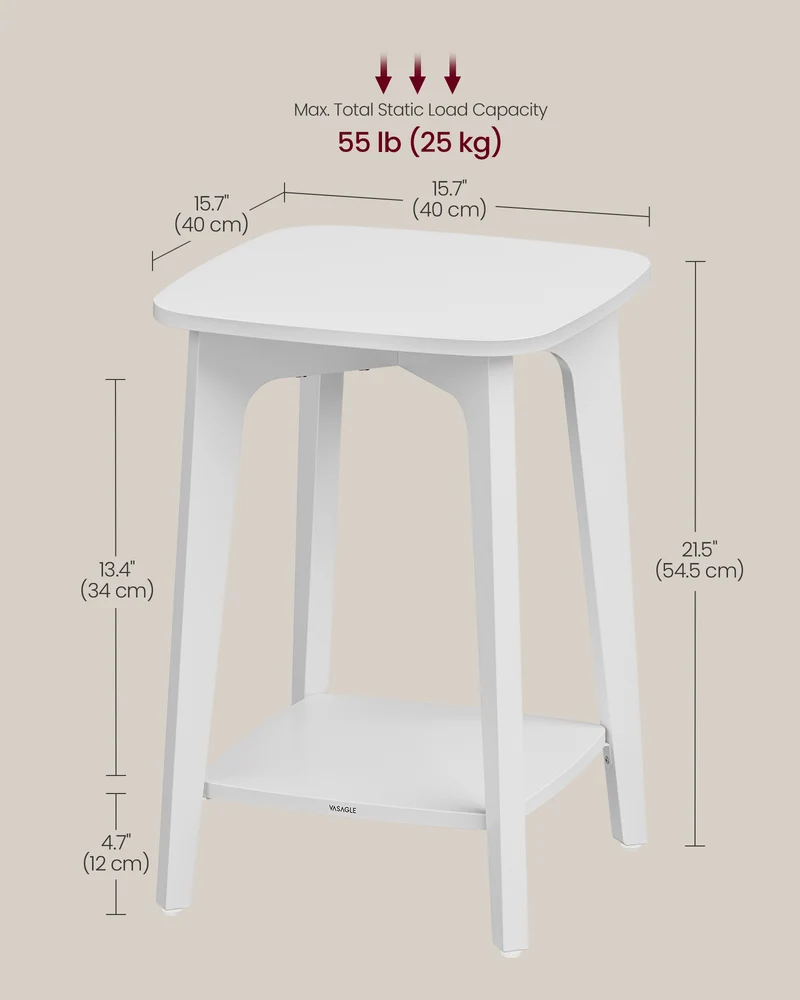 LEDREM Square End Table with Lower Shelf, Modern 2-Tier Side Table for Small Spaces, 15.7 Inch Nightstand, Cloud White