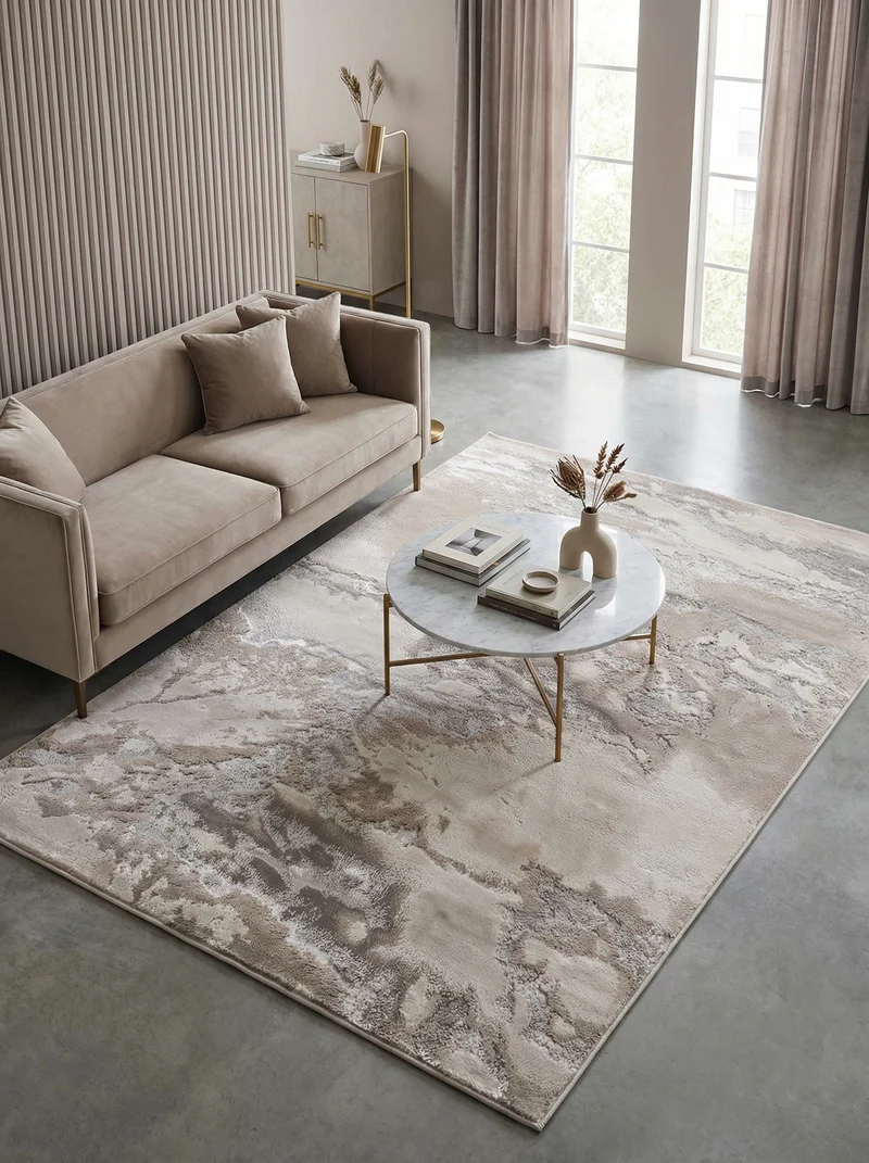 Teppich Polyester flachflor abstrakt hochglanz Silber/Cremeweiß