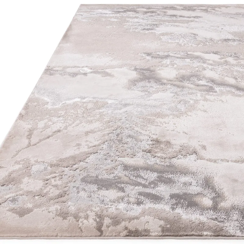 Teppich Polyester flachflor abstrakt hochglanz Silber/Cremeweiß