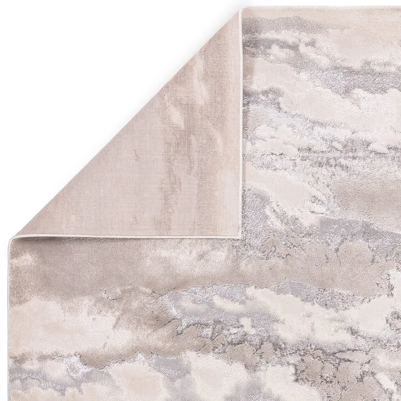 Teppich Polyester flachflor abstrakt hochglanz Silber/Cremeweiß