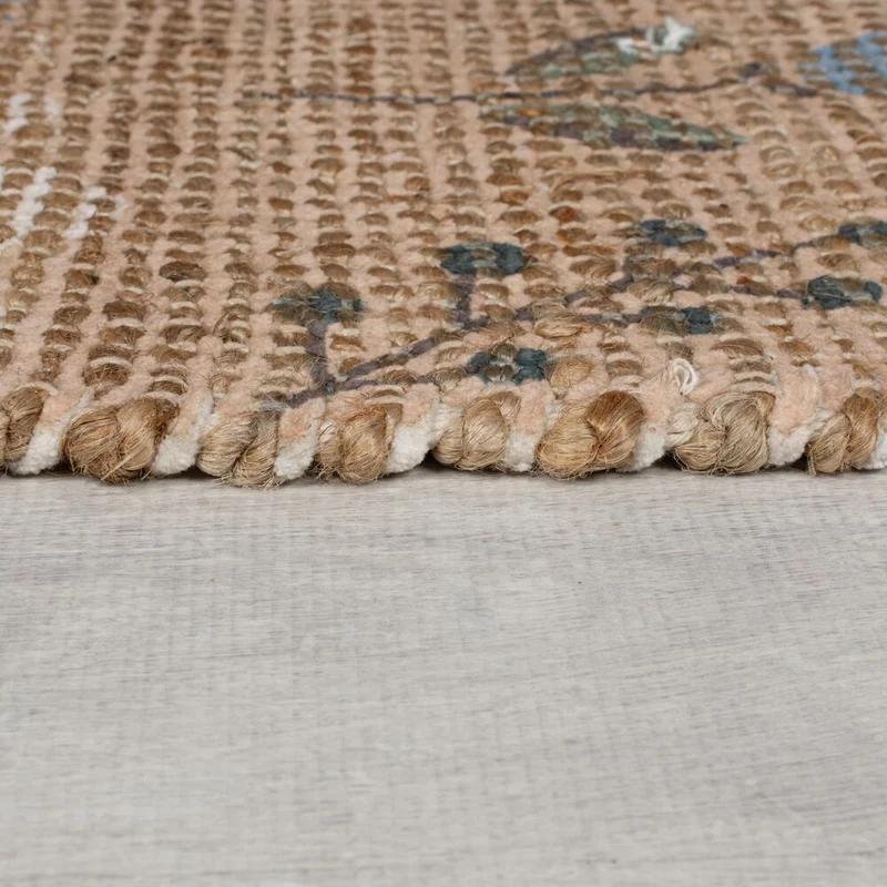 Jute-Teppich florales Naturmotiv · 67 % Jute · handgewebt