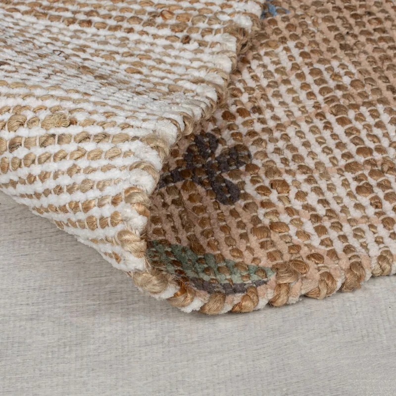 Jute-Teppich florales Naturmotiv · 67 % Jute · handgewebt