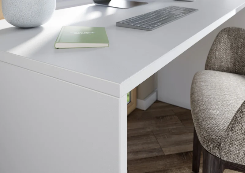 Schreibtisch – Beige/Weiß, 140x60x75 cm, Wangenschreibtisch mit Knieblende, stoßfest