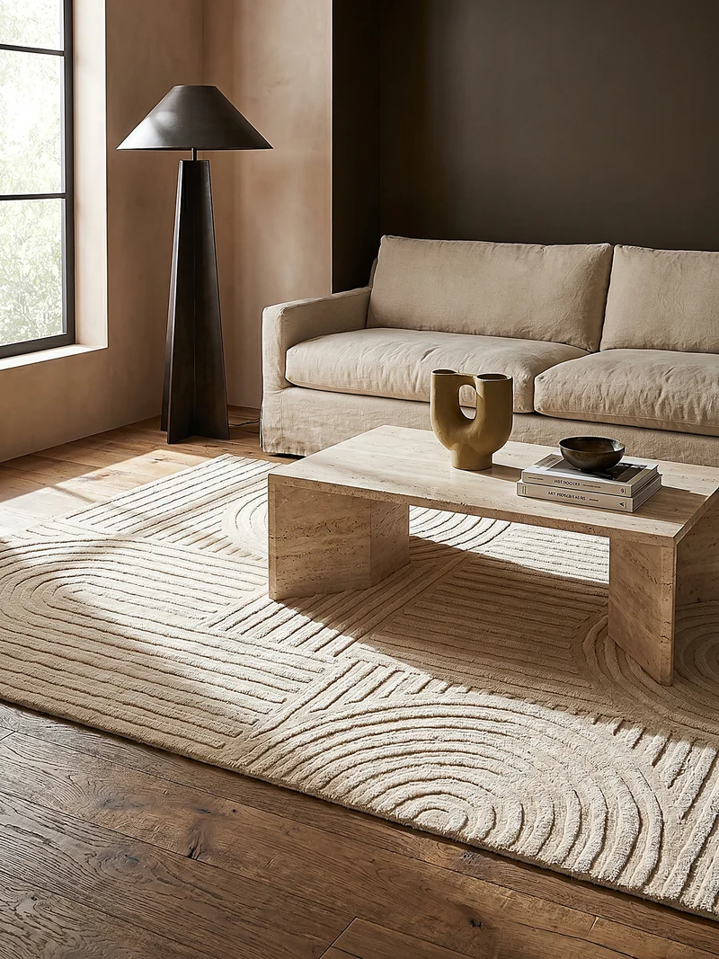 Wollteppich Zen-Relief · 100 % Wolle · 14 mm Mittelflor