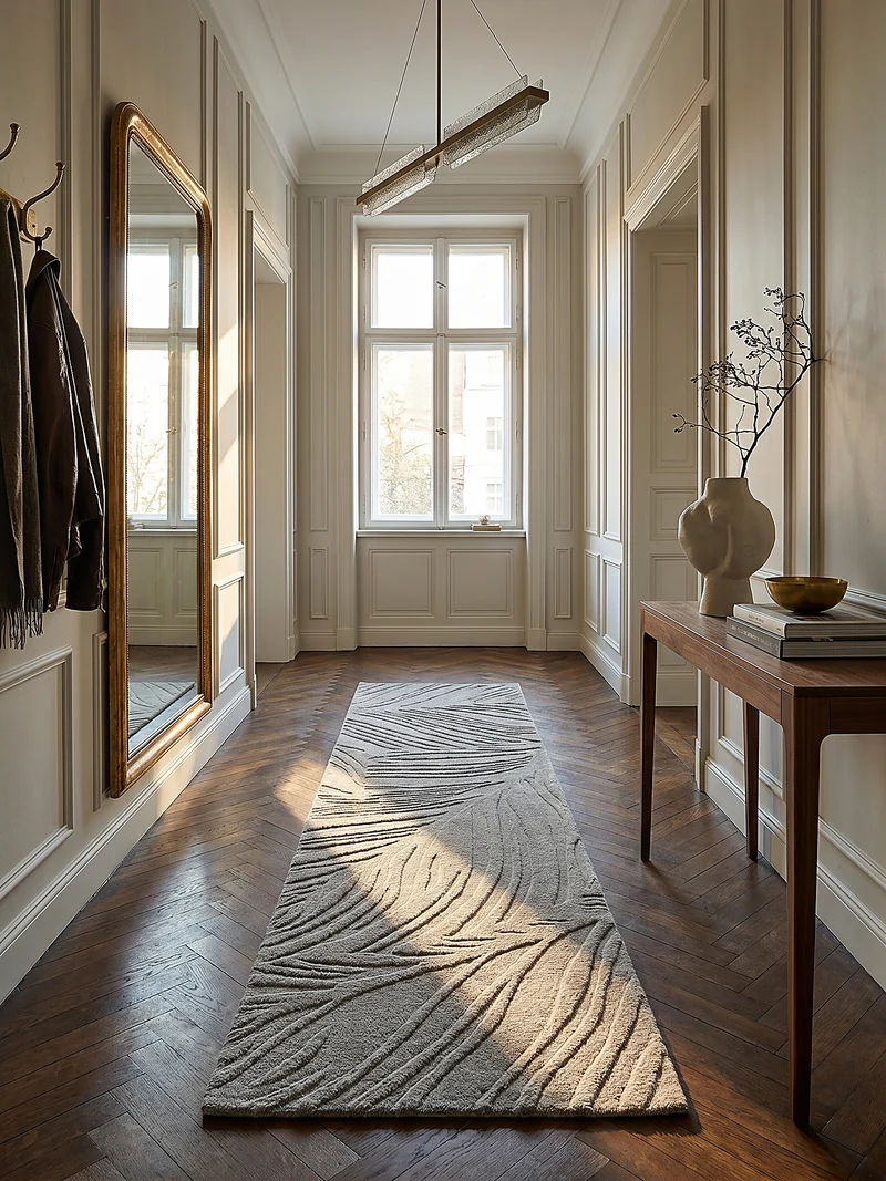 Wollteppich Blatt-Relief · 100 % Wolle · 14 mm Mittelflor