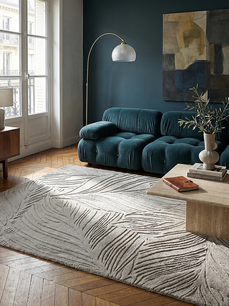 Wollteppich Blatt-Relief · 100 % Wolle · 14 mm Mittelflor