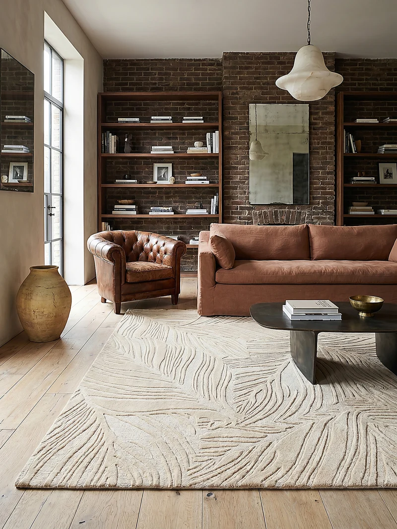 Wollteppich Blatt-Relief · 100 % Wolle · 14 mm Mittelflor