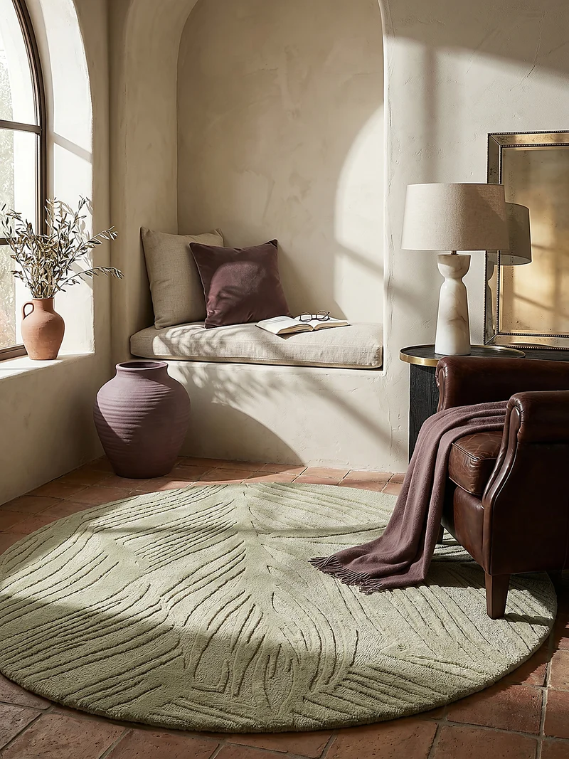 Wollteppich Blatt-Relief · 100 % Wolle · 14 mm Mittelflor