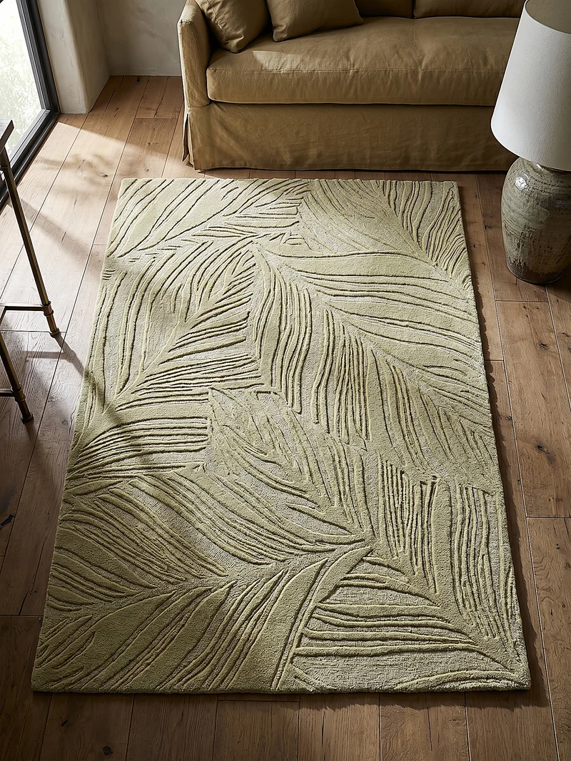 Wollteppich Blatt-Relief · 100 % Wolle · 14 mm Mittelflor