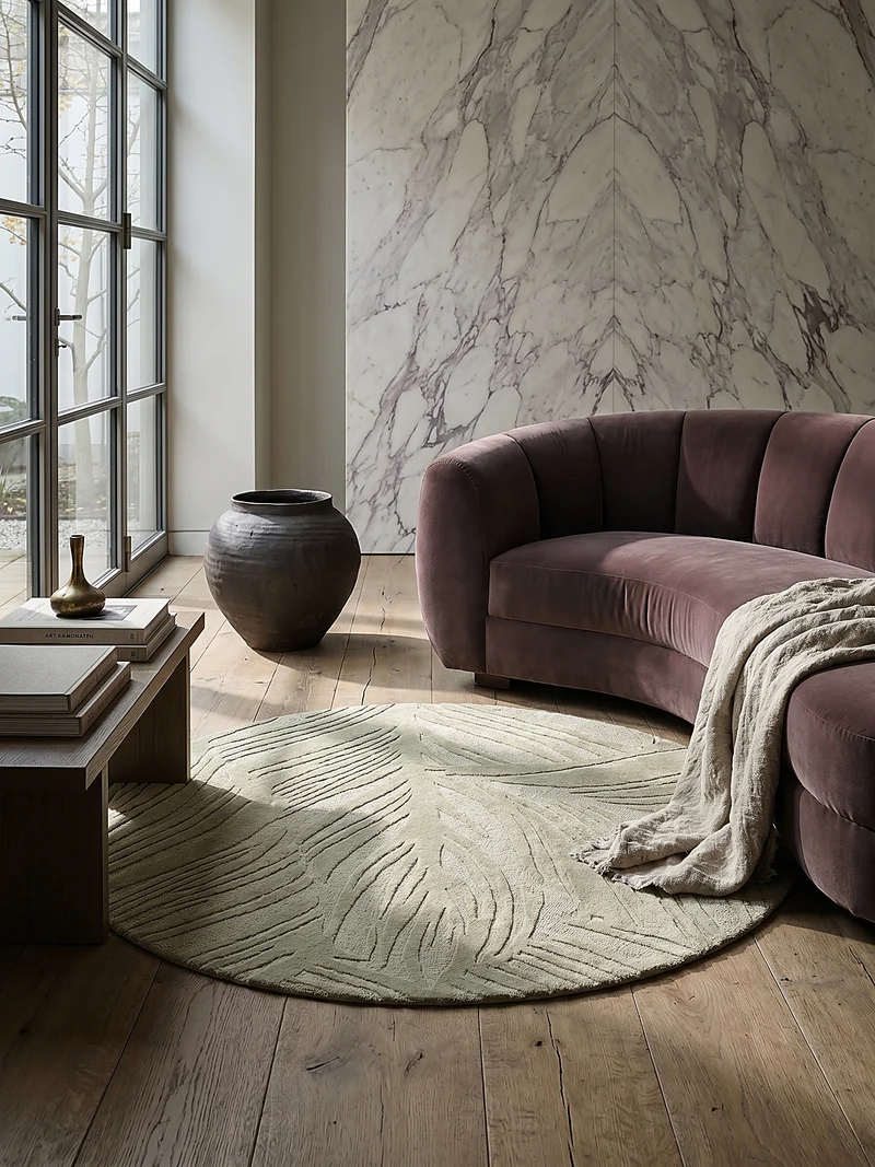 Wollteppich Blatt-Relief · 100 % Wolle · 14 mm Mittelflor