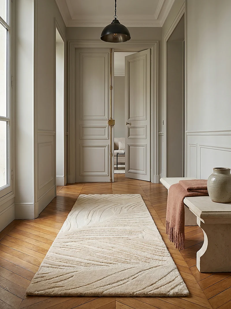 Wollteppich Blatt-Relief · 100 % Wolle · 14 mm Mittelflor