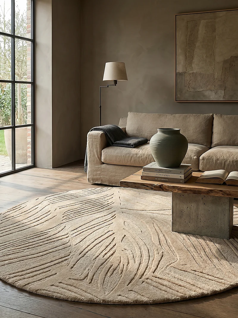 Wollteppich Blatt-Relief · 100 % Wolle · 14 mm Mittelflor
