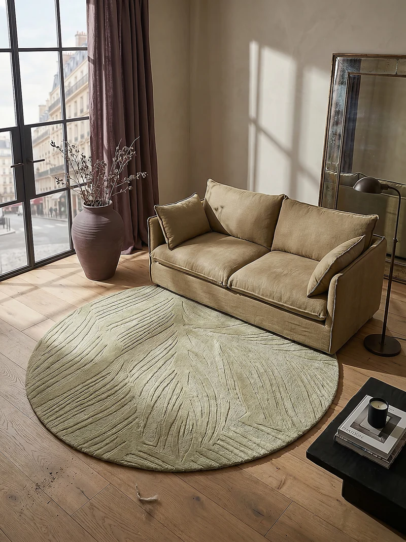 Wollteppich Blatt-Relief · 100 % Wolle · 14 mm Mittelflor