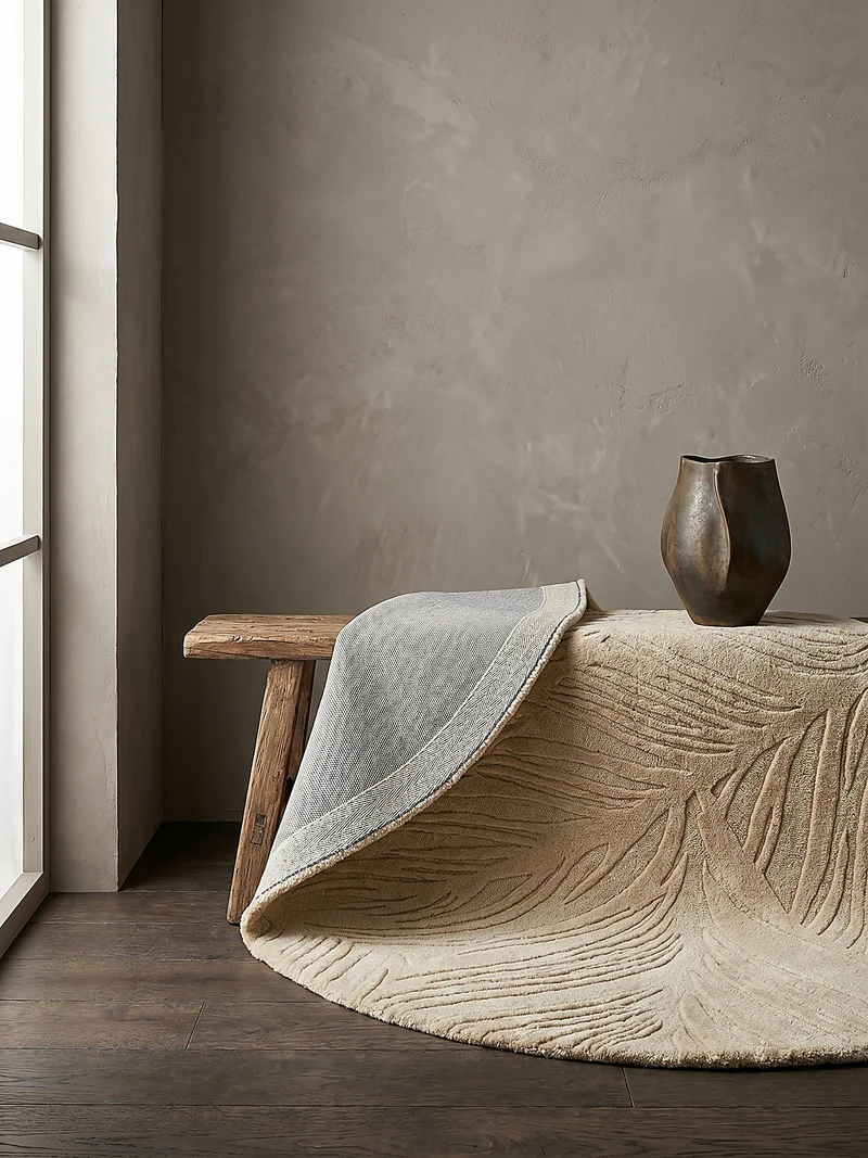 Wollteppich Blatt-Relief · 100 % Wolle · 14 mm Mittelflor