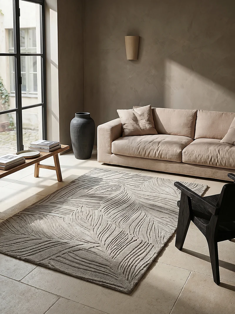 Wollteppich Blatt-Relief · 100 % Wolle · 14 mm Mittelflor