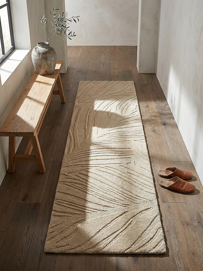 Wollteppich Blatt-Relief · 100 % Wolle · 14 mm Mittelflor