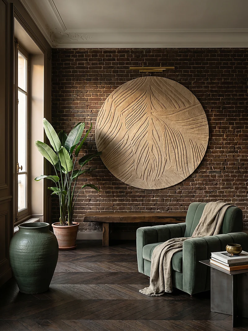 Wollteppich Blatt-Relief · 100 % Wolle · 14 mm Mittelflor