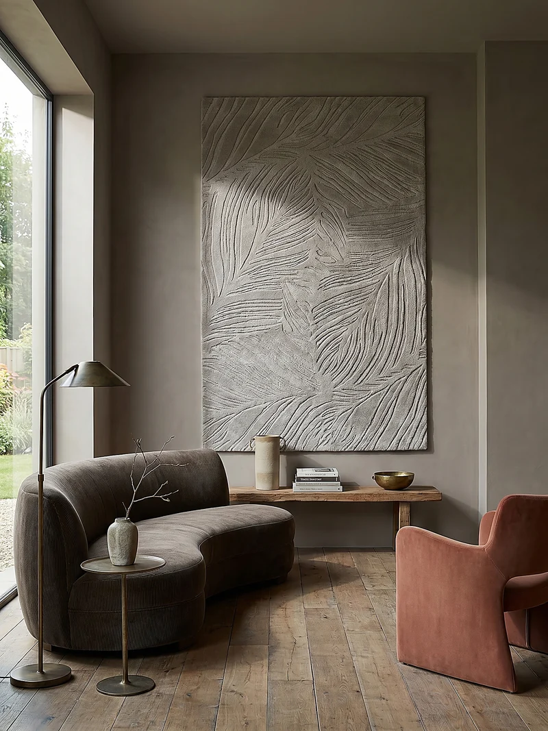 Wollteppich Blatt-Relief · 100 % Wolle · 14 mm Mittelflor