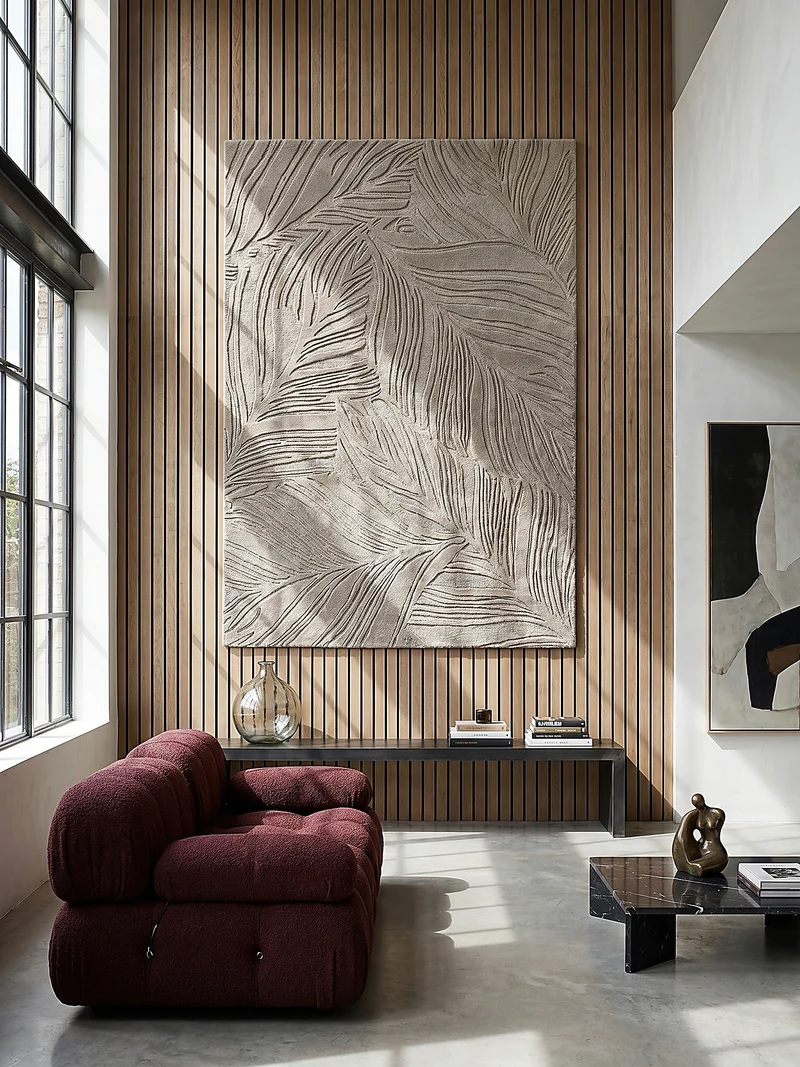 Wollteppich Blatt-Relief · 100 % Wolle · 14 mm Mittelflor