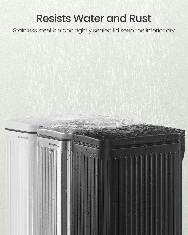 Designer Fluted Bathroom Trash Can - 1.6-Gallon Stainless Steel Bin with Soft-Close Lid & Pedal, Slim Space-Saving, Matte White