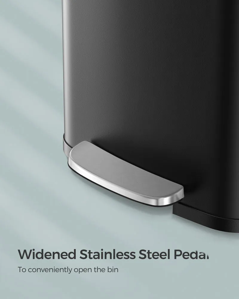SONGMICS Kitchen Trash Can 13 Gallon Stainless Steel Garbage Can Recycle Bin with Stay-Open Lid and Step-on Pedal Black