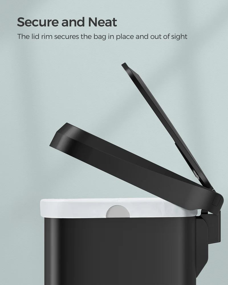 SONGMICS Kitchen Trash Can 13 Gallon Stainless Steel Garbage Can Recycle Bin with Stay-Open Lid and Step-on Pedal Black