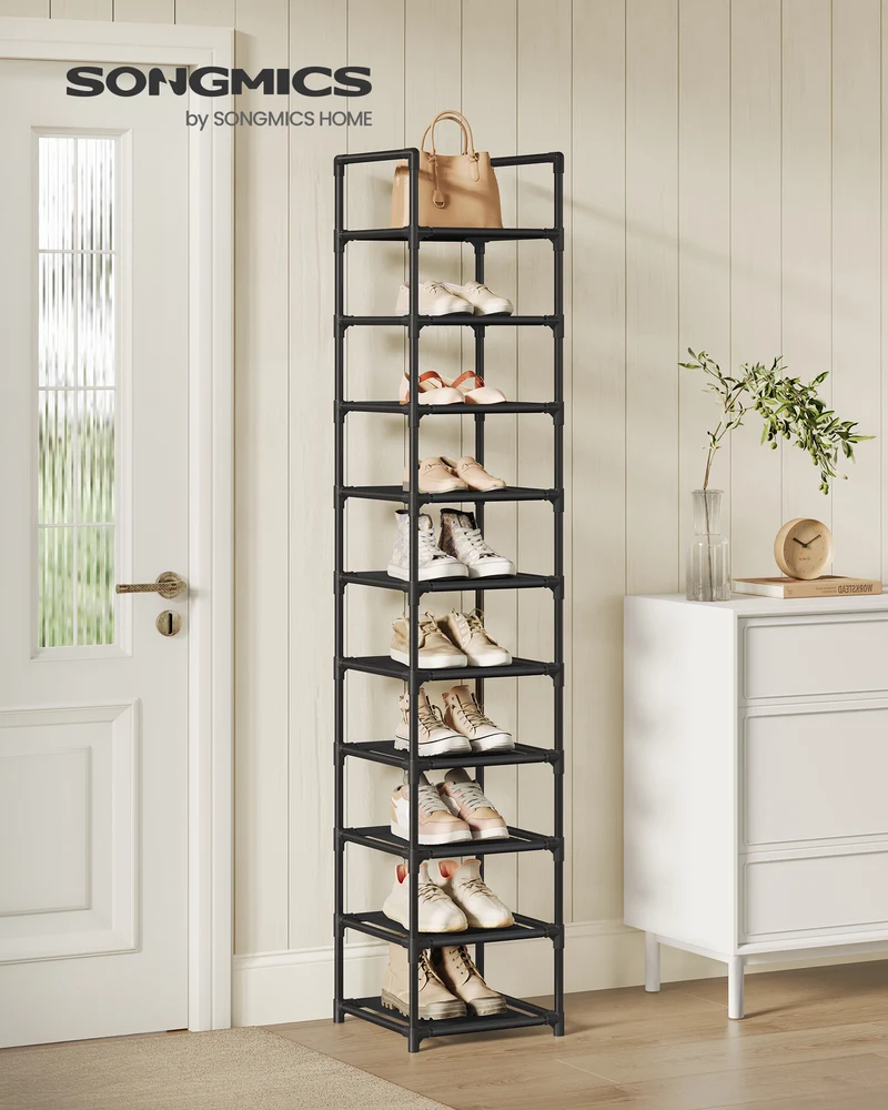 SONGMICS Shoe Rack 10 Tier Shoe Shelf Shoe Storage Organizer 13 x 13 x 68.1 Inches Black