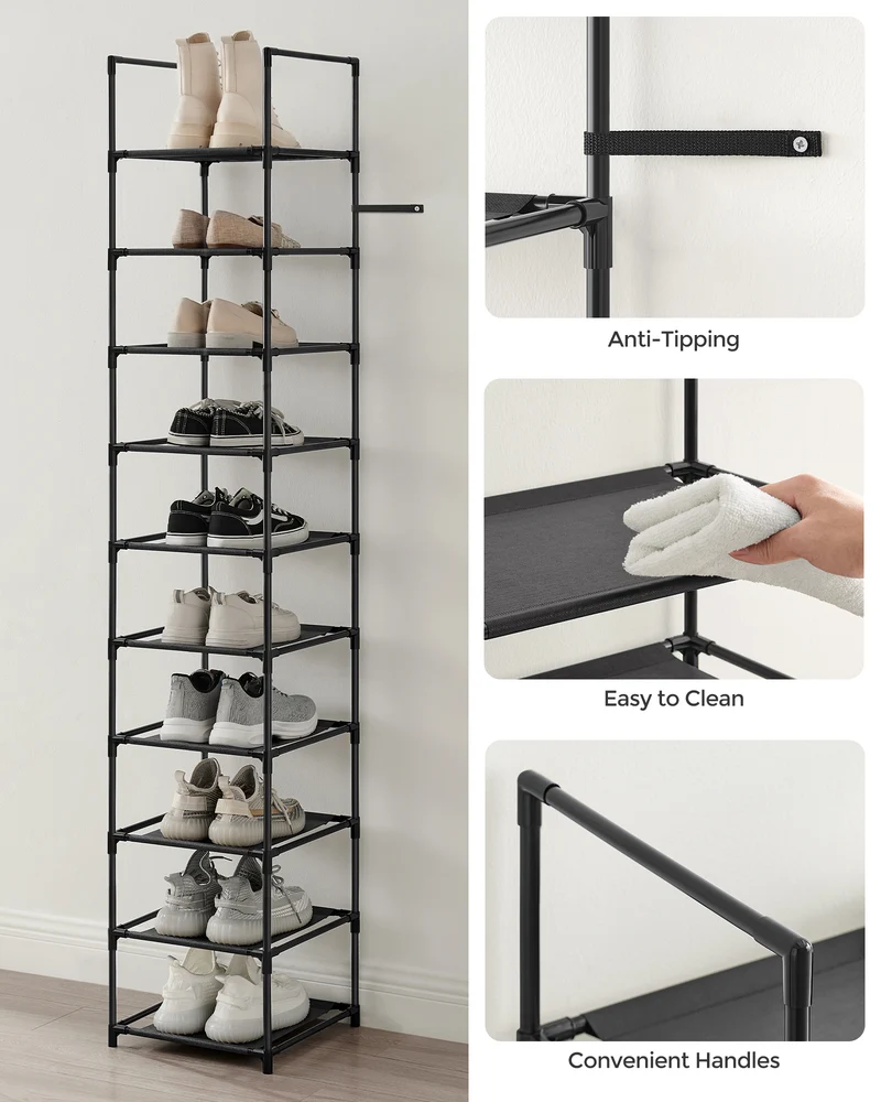 SONGMICS Shoe Rack 10 Tier Shoe Shelf Shoe Storage Organizer 13 x 13 x 68.1 Inches Black
