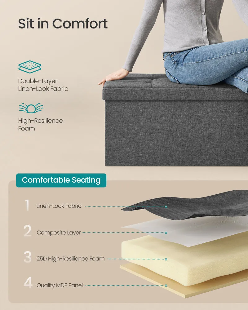 SONGMICS 43 Inches Folding Storage Ottoman Bench Bedroom Bench with Storage Holds up to 660 lb Dark Gray