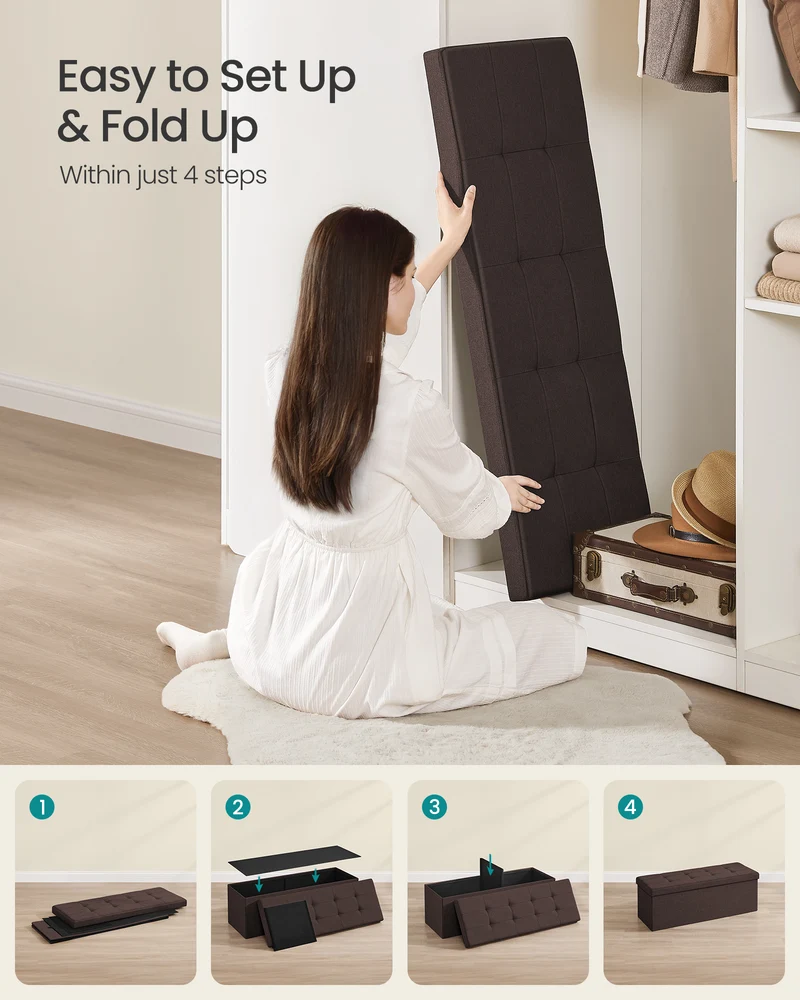 SONGMICS 43" Storage Ottoman Bench Hold up to 660lb Ottoman with Storage Brown