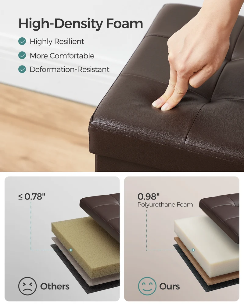 SONGMICS 30 Inches Folding Storage Ottoman Bench with Flipping Lid Brown