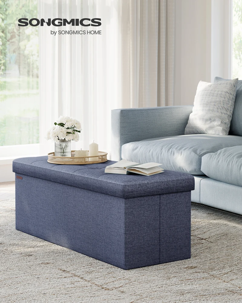 SONGMICS Storage Ottoman Bench Ottoman with Storage Footstool Hold up to 660 lb for Bedroom Living Room 43" Light Denim Blue