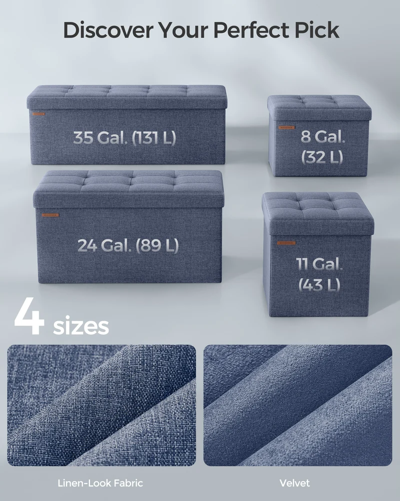 SONGMICS Storage Ottoman Bench Ottoman with Storage Footstool Hold up to 660 lb for Bedroom Living Room 43" Light Denim Blue