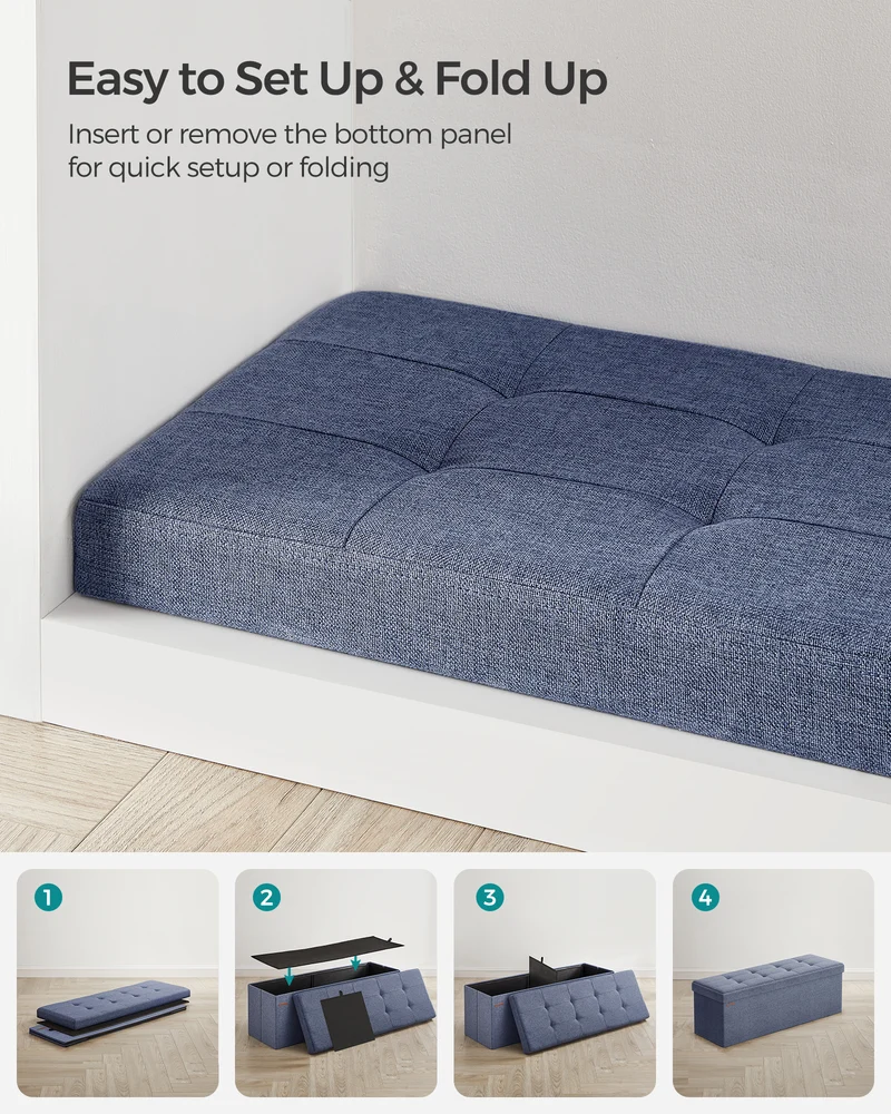 SONGMICS Storage Ottoman Bench Ottoman with Storage Footstool Hold up to 660 lb for Bedroom Living Room 43" Light Denim Blue