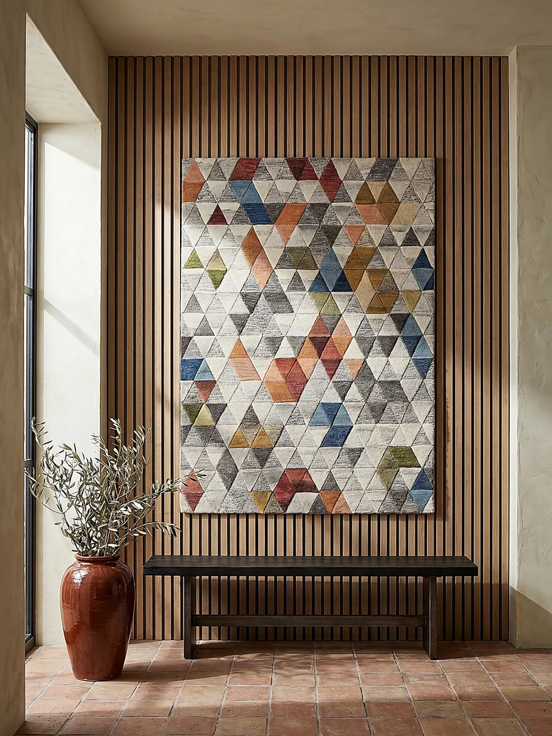 Getufteter Wollteppich Dreiecksmosaik · 100 % Wolle · 10 mm Kurzflor