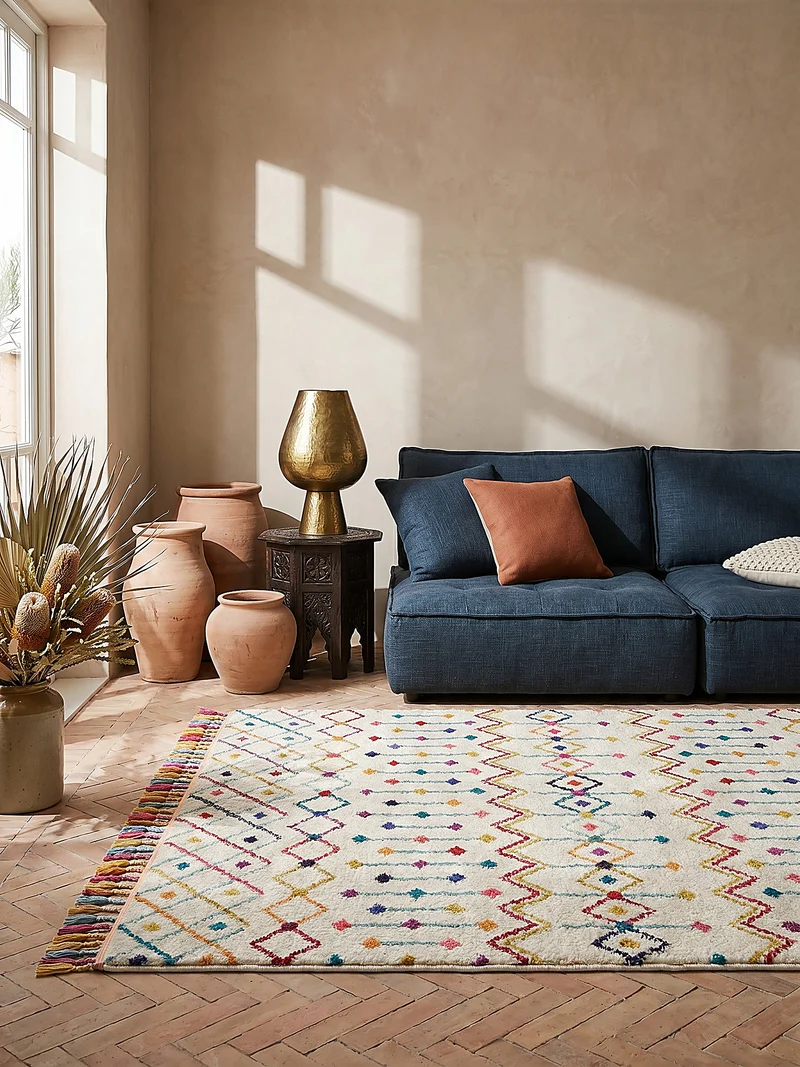 Hochflor-Teppich Berbermuster mit Fransen · 100 % Polypropylen